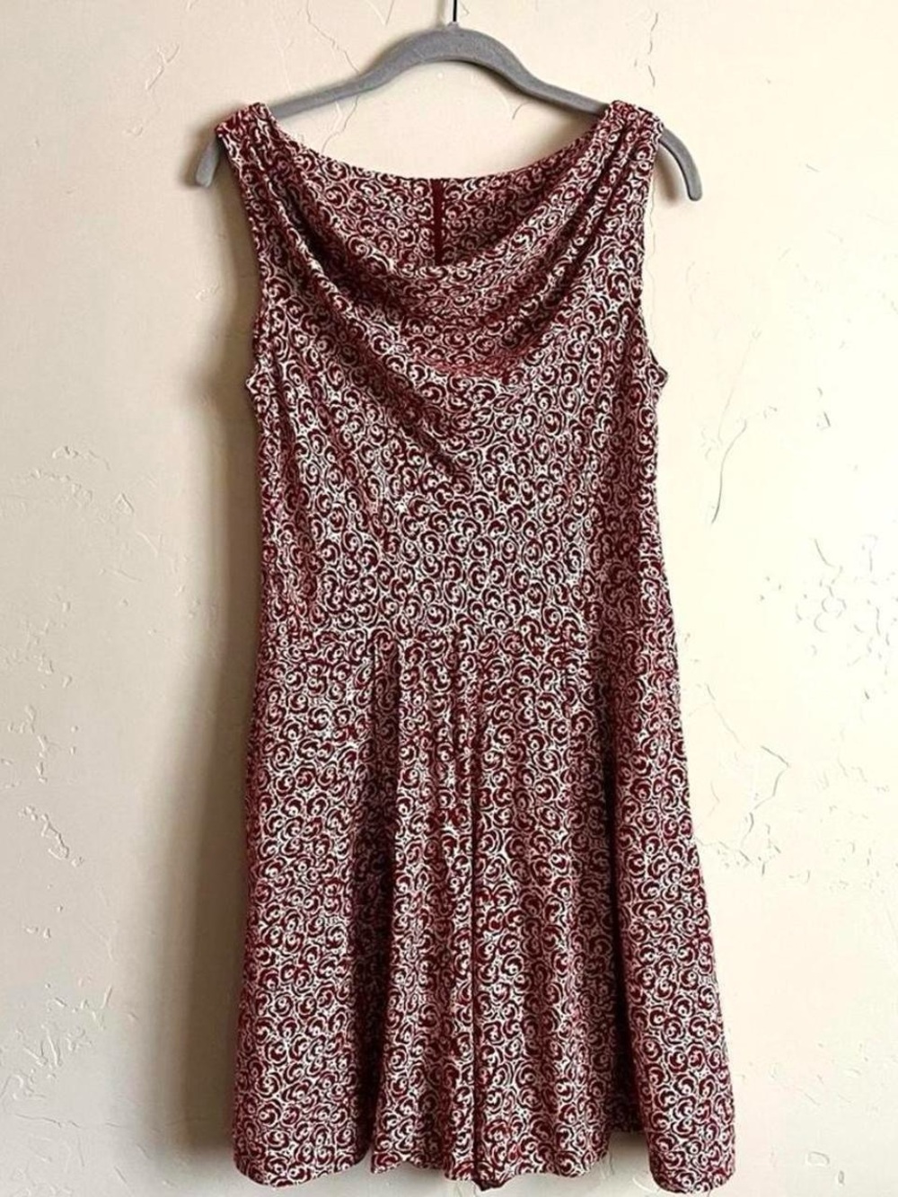 90’s vintage cotton red & white rose print drapey cowl neck romper